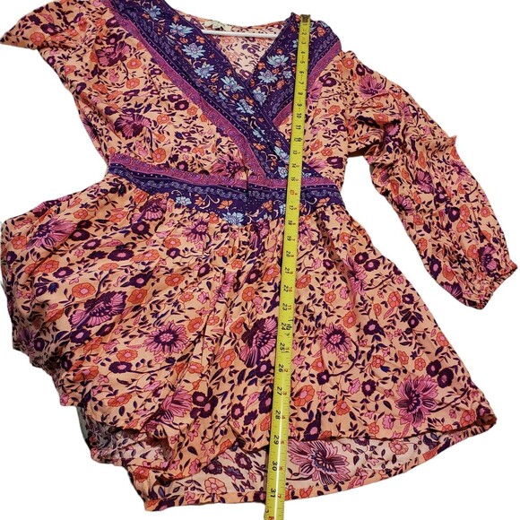 Umgee Women's Size Small Multi Print Floral Long Sleeve Romper Bohemian - Picture 5 of 7